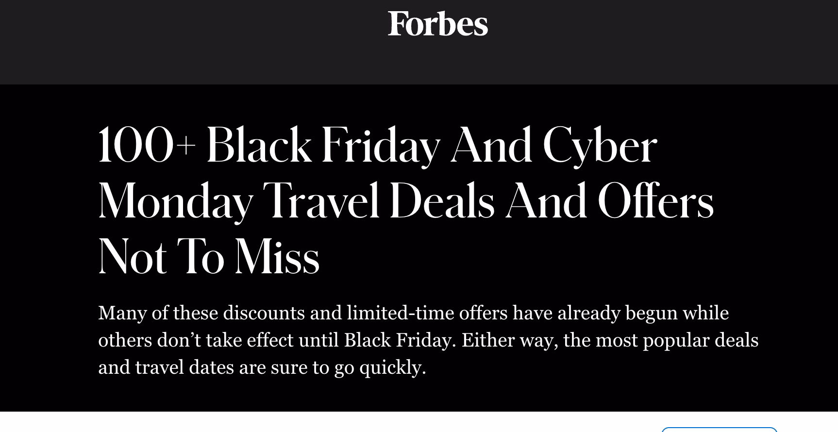 Featured image for “FORBES: 100+ Black Friday And Cyber Monday Travel Deals And Offers Not To Miss”